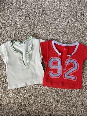 Urban Outfitters Red '92' Ribbed Crop Top & Pale Green Ribbed Crop Top